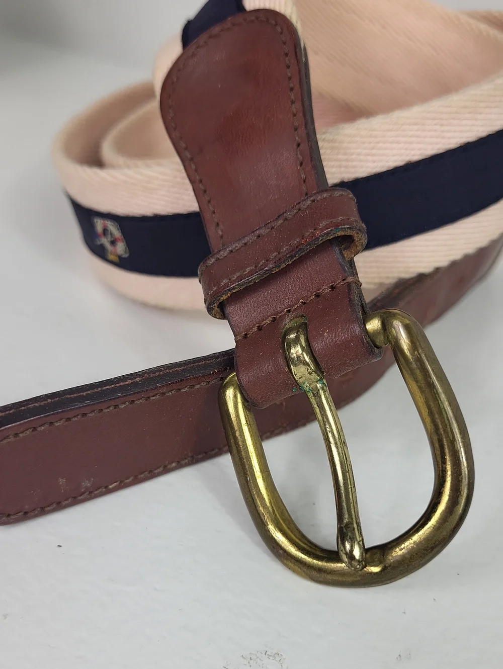Faconnable vintage preppy-style ribbon belt navy blue golf clubs made in France